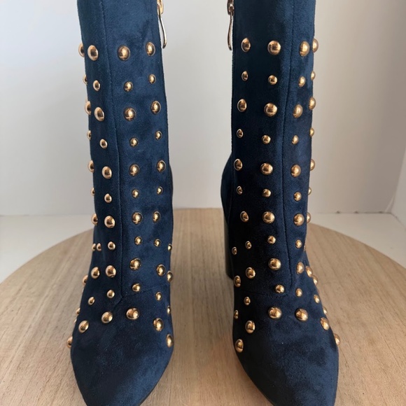 Women’s Navy Blue Studded Block Heel Ankle Boots Size 9 – ADIRA Gold Detail - Picture 3 of 8